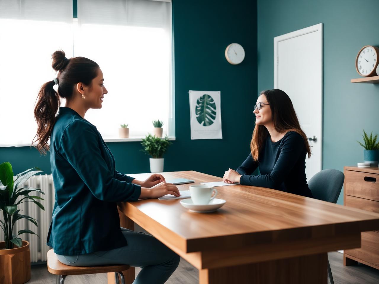 Practitioner consulting a client in a clinic